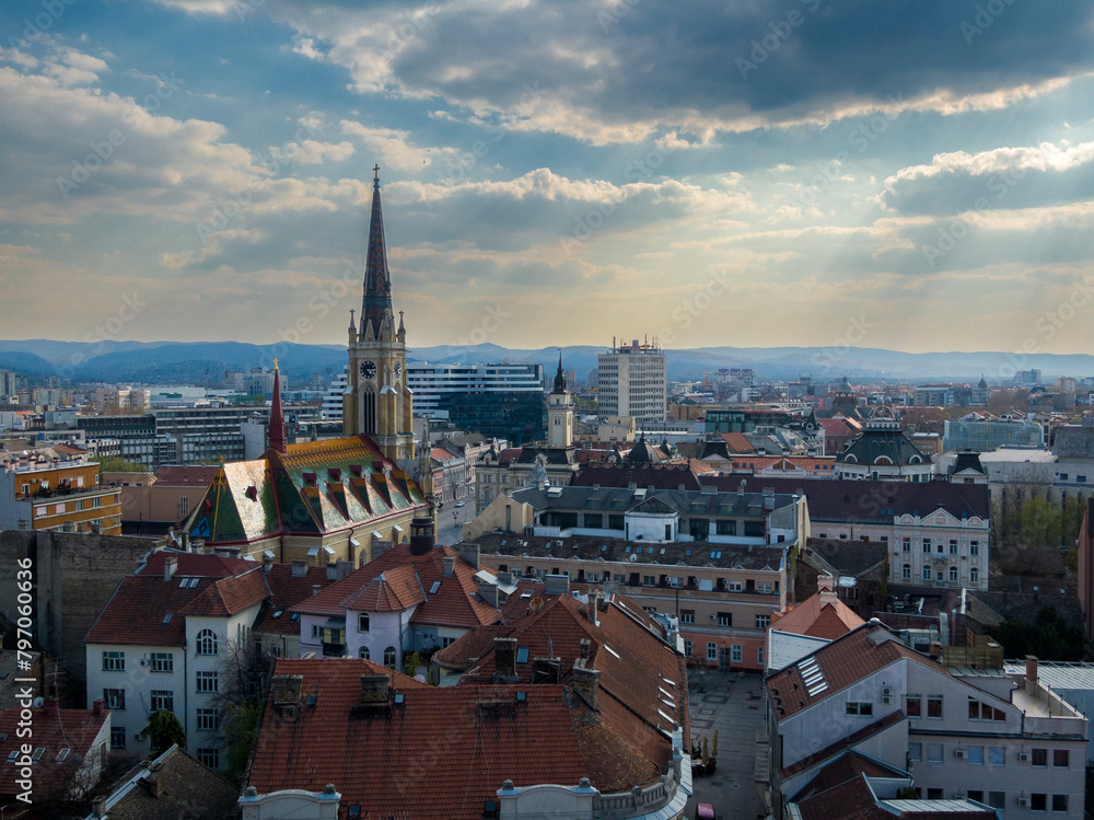 Fototapeta premium Above central part of Novi Sad, Serbia