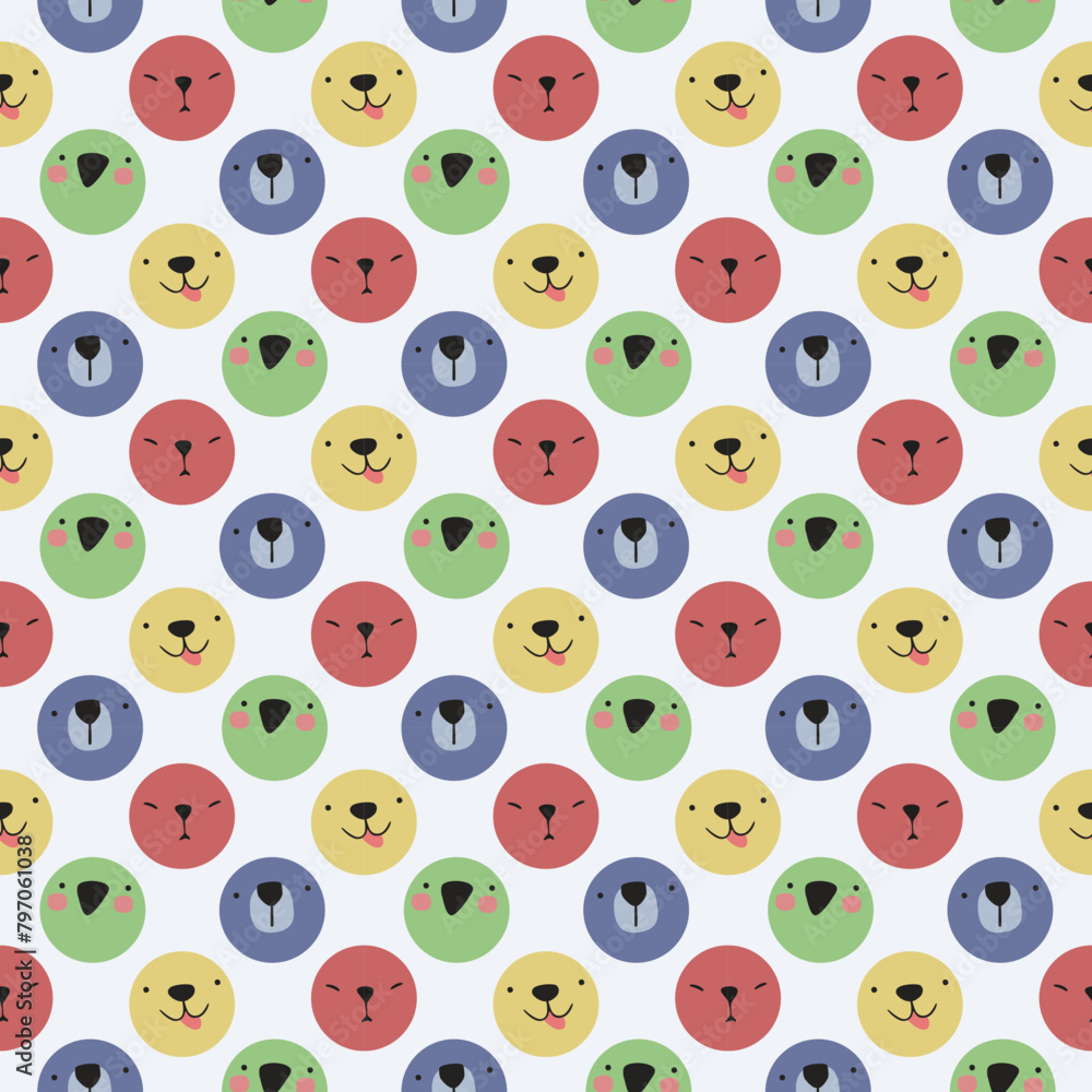 Fototapeta premium Seamless pattern with cute animal heads. Children's vector illustration. Background