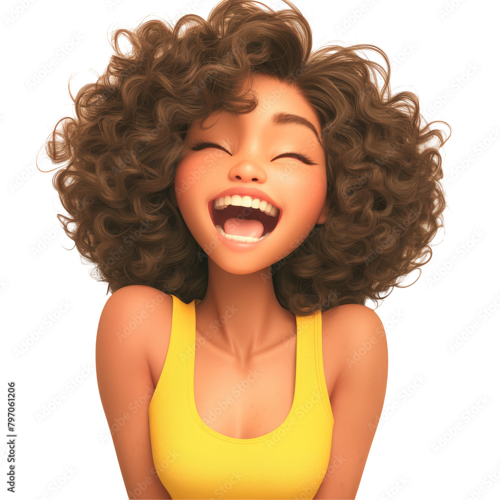 A carefree young woman exuding beauty and joy donning a stylish yellow tank top strikes a playful pose next to a white studio wall With her curly hair and infectious smile this positive and A carefree young woman exuding beauty and joy donning a stylish yellow tank top strikes a playful pose next to a white studio wall With her curly hair and infectious smile this positive and