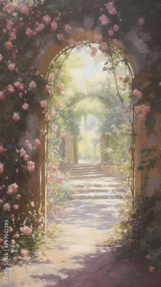 Fototapeta premium Roses Arch in the Garden painting garden arch.