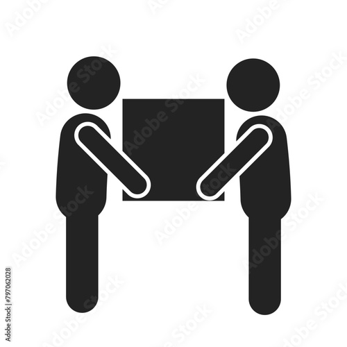 Isolated pictogram sign of two men required to lift weight box, for safety instruction label 