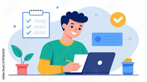 A freelancer happily enrolling in their banks digital invoicing services to streamline their billing process.