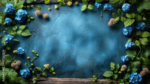 Blue Floral Frame on Textured Background