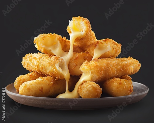 Mozzarella sticks on a plate with melted cheese.