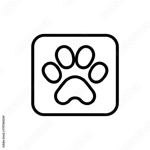 Paw Print in Square Icon, Black Line Drawing, Pet Symbol