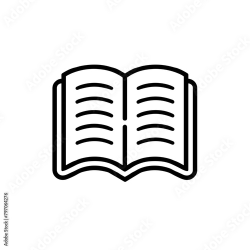 Open Book Icon, Black Line Art, Reading and Education Symbol