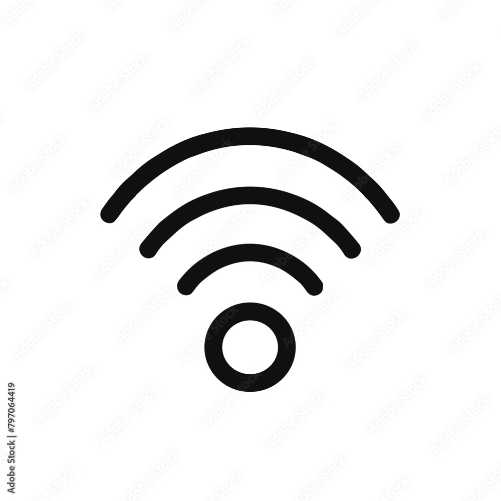 Simplified Wi-Fi Signal Icon, Black Line Design, Wireless Technology Concept Simplified Wi-Fi Signal Icon, Black Line Design, Wireless Technology Concept