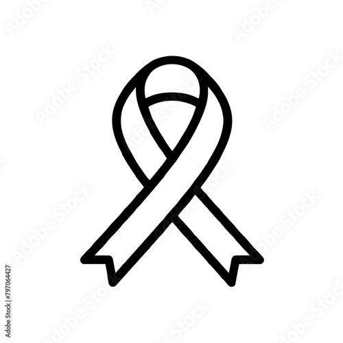 Simple Awareness Ribbon Icon, Black Line Art, Solidarity Symbol