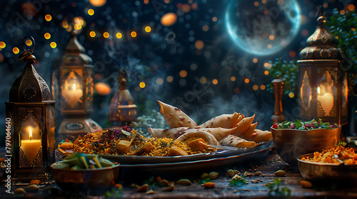 A Creative poster for Eid with Moon and iftar meal together