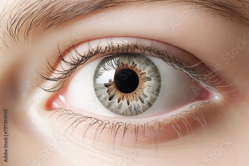 Close-up eye. Vision-related professions. Topics related to vision. Sight problem. Image for graphic designer. Image for advertising. Photo of the eye. White skin. photo