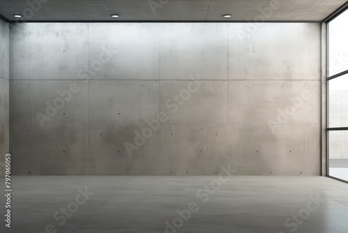 Modern empty room with concrete walls and large windows