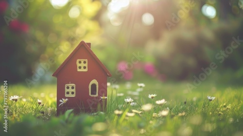 Wallpaper Mural Small red wooden house in a meadow with white flowers Torontodigital.ca