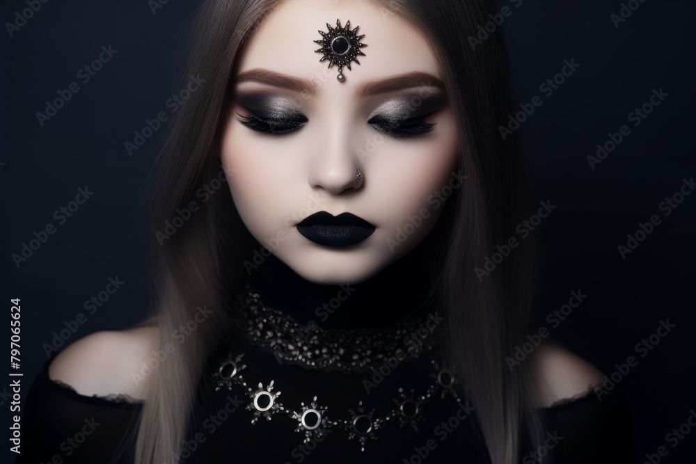 Gothic Beauty with Dramatic Makeup and Jewelry Gothic Beauty with Dramatic Makeup and Jewelry