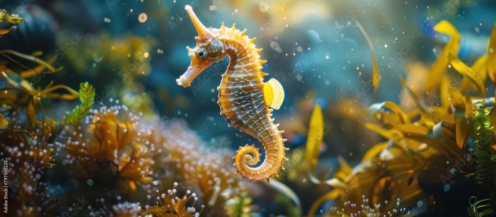 Seahorse Swimming in Water