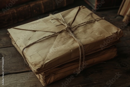 Vintage wrapped packages on a wooden table