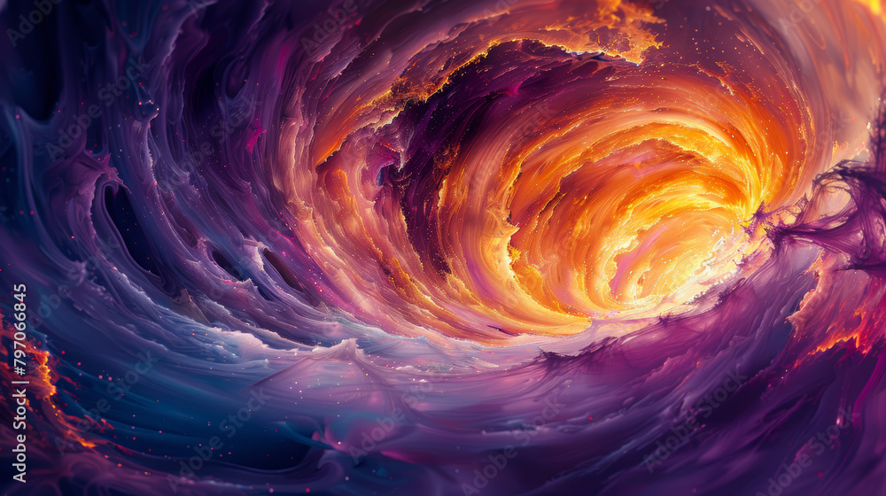 A colorful swirl of space with a bright orange center A colorful swirl of space with a bright orange center
