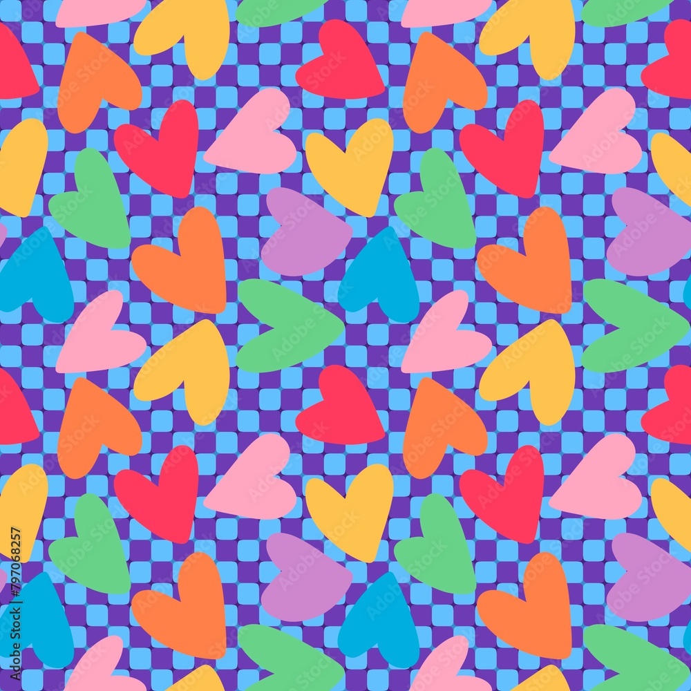 Valentines hearts seamless retro pattern for wrapping paper and fabrics and kids print and festive party accessories