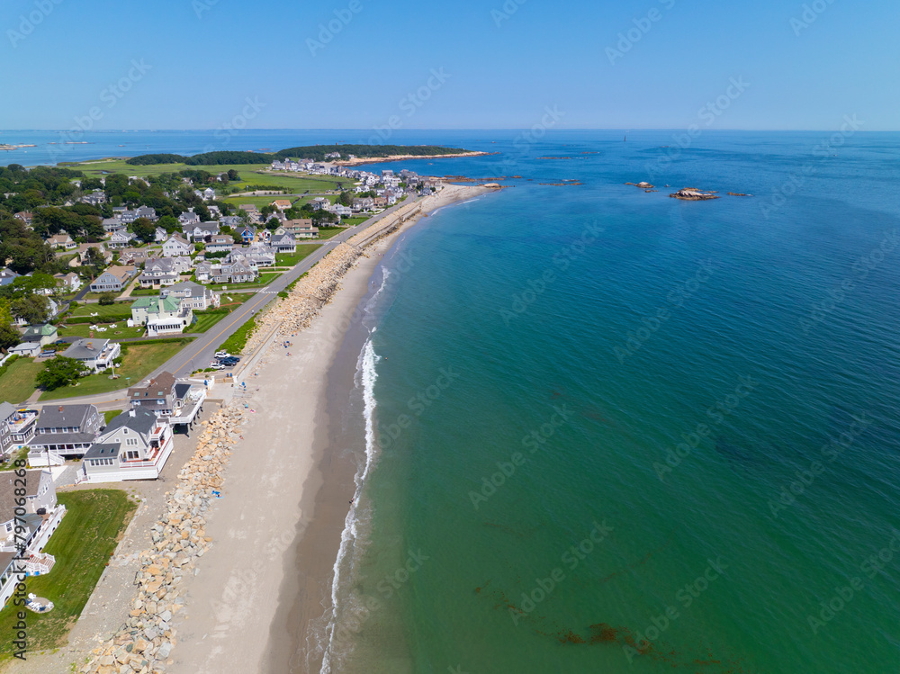 North Scituate Beach aerial view in summer in town of Scituate, Norfolk County, Massachusetts MA, USA. 