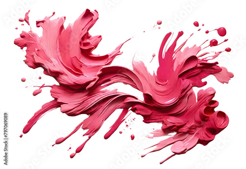 Cherry color and magenta color paint stroke on a solid white background, generative AI