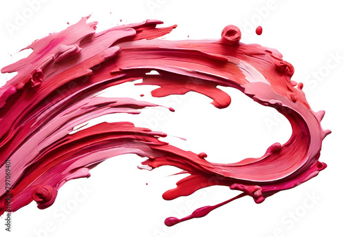 Cherry color and magenta color paint stroke on a solid white background, generative AI