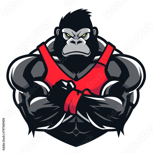Gorila bodybuilder vector esports logo. Gym logo. Sports nutrition logo. Gorila logotype. Gorila icon. Gorila sticker. Gorila emblem