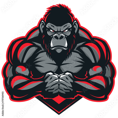 Gorila bodybuilder vector esports logo. Gym logo. Sports nutrition logo. Gorila logotype. Gorila icon. Gorila sticker. Gorila emblem