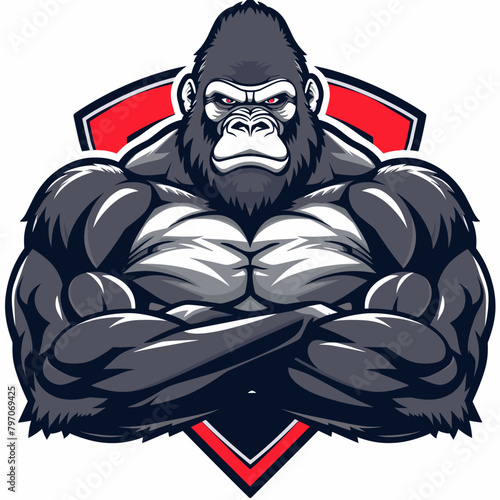 Gorila bodybuilder vector esports logo. Gym logo. Sports nutrition logo. Gorila logotype. Gorila icon. Gorila sticker. Gorila emblem