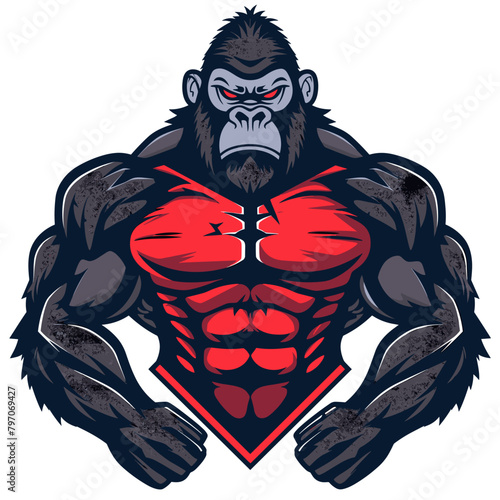 Gorila bodybuilder vector esports logo. Gym logo. Sports nutrition logo. Gorila logotype. Gorila icon. Gorila sticker. Gorila emblem