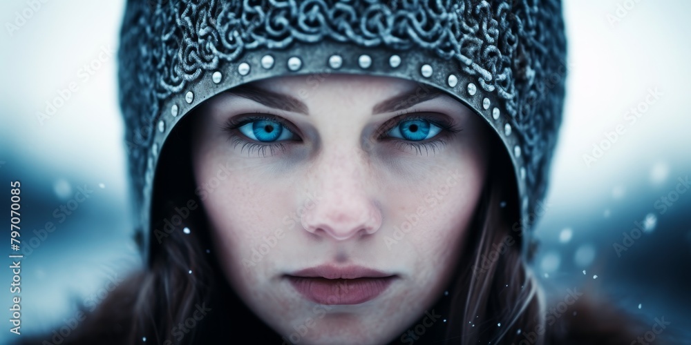 Portrait of a Woman with Striking Blue Eyes in Winter Portrait of a Woman with Striking Blue Eyes in Winter