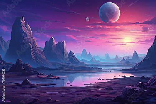 Alien Horizon Gradients: Majestic Sci-Fi Landscape Backdrop #797070035