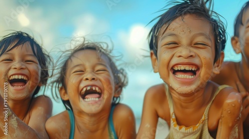 A group of children playing and laughing, symbolizing the joy of childhood and the importance of protecting it from labor exploitation.