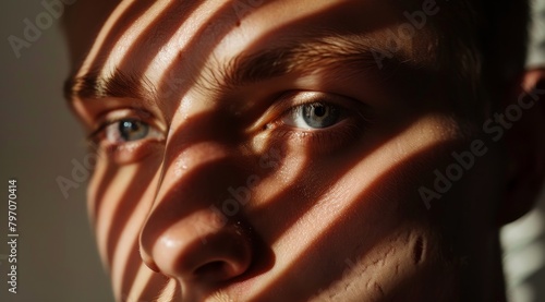 Close-up of a Young Man s Face with Dramatic Shadows