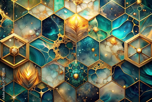 A fusion of hexagonal patterns and natural textures creates a honeycomb illusion, a versatile image for design elements and themes of interconnectedness