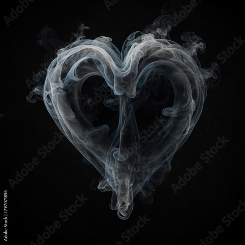 abstract image in the shape of a heart formed by curls of colored smoke