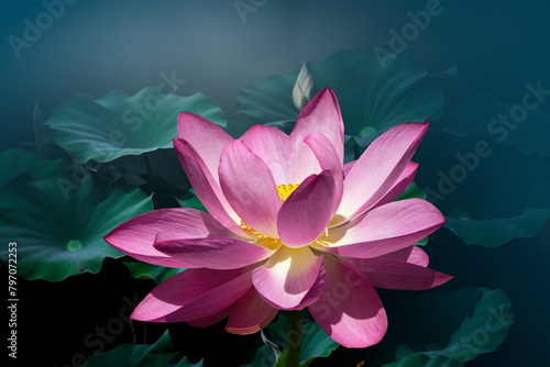 Closeup of a beautiful lotus flower in the pond