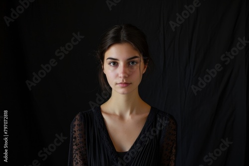 Portrait of a Young Woman Against a Black Background