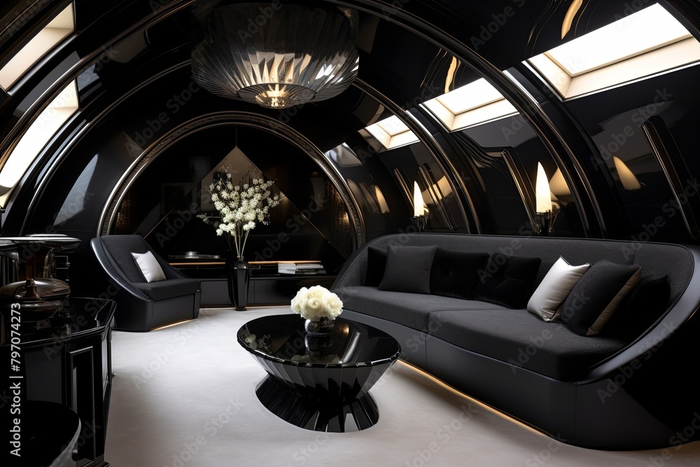 Enigmatic Black Pearl Gradients Luxury Yacht Interior Haven