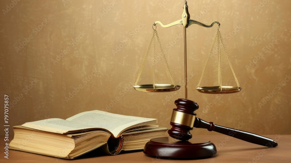 Symbol of law and justice. Concept law and justice. Scales of justice, gavel and book Symbol of law and justice. Concept law and justice. Scales of justice, gavel and book