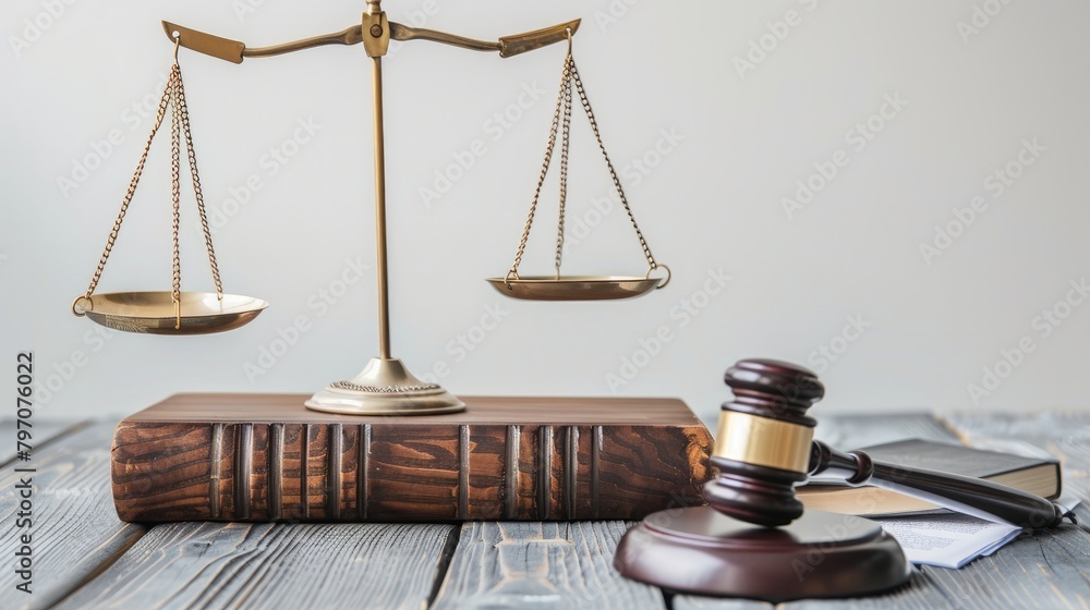 Symbol of law and justice. Concept law and justice. Scales of justice, gavel and book Symbol of law and justice. Concept law and justice. Scales of justice, gavel and book
