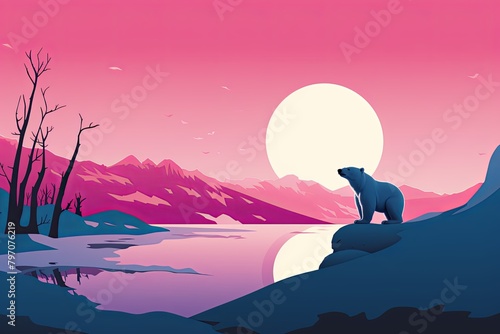 Frozen Arctic Aurora Gradients Polar Bear Conservation Awareness Poster photo