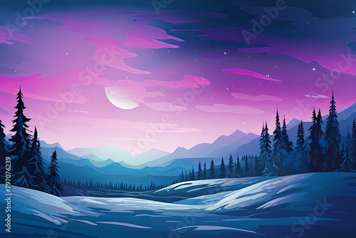 Frozen Arctic Aurora Gradients Ski Resort Promotional Poster