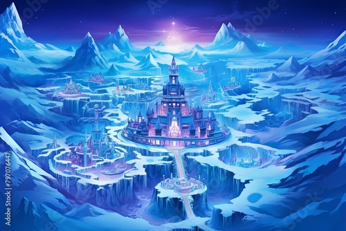 Frozen Arctic Aurora Gradients: Winter Wonderland Theme Park Map