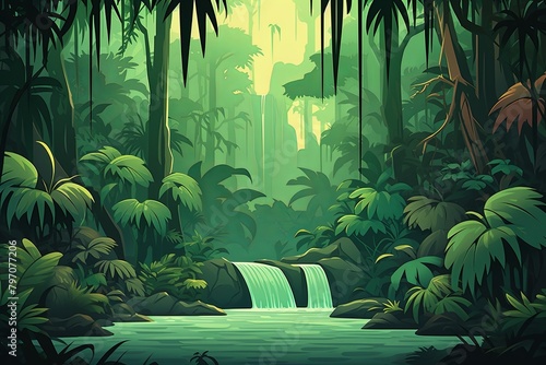 Hidden Jungle Waterfall Gradients - Environmental Awareness Campaign Banner