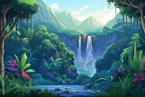 Hidden Jungle Waterfall Gradients - Environmental Awareness Campaign Banner