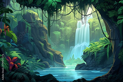 Hidden Jungle Waterfall Gradients: Rainforest Ecosystem Infographic Visualization photo
