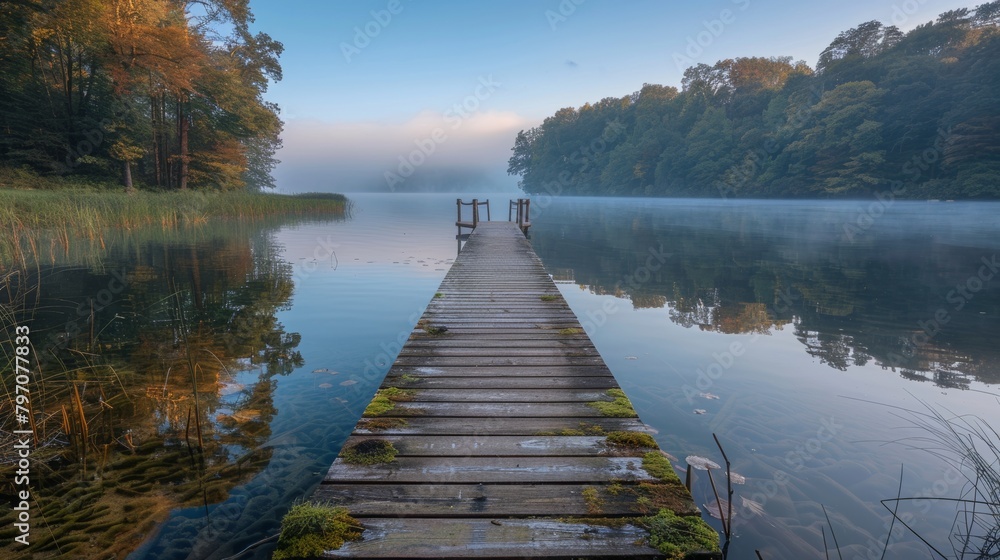 Fototapeta premium Serene lake pier at dawn
