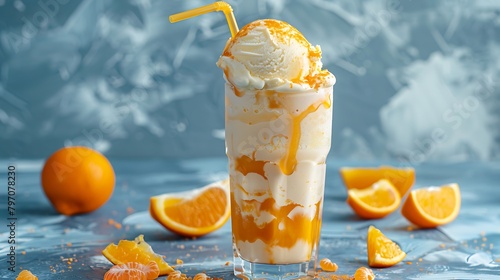 Orange Soda Creamsicle Ice Cream Float With A Straw Full View