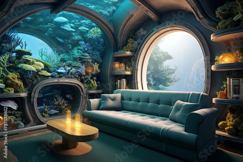 Oceanic Gradient: Lost Atlantis Underwater Submarine Interior Wallpaper