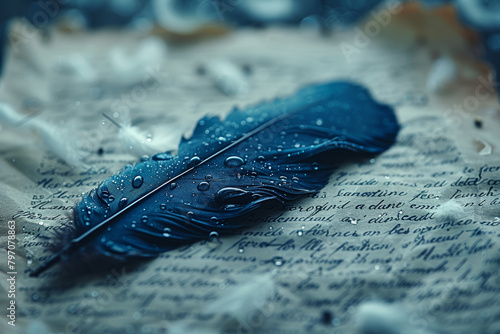 A poet's quill dancing across parchment, capturing fleeting dreams in the timeless embrace of verse. Concept of poetic inspiration. Generative Ai. photo
