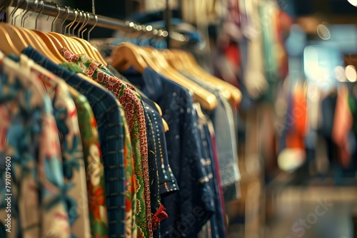 Wallpaper Mural Clothes hanging on a rack in a boutique store. Concept Boutique Store, Fashion Display, Trendy Clothing, Retail Interior, Shopping Experience Torontodigital.ca